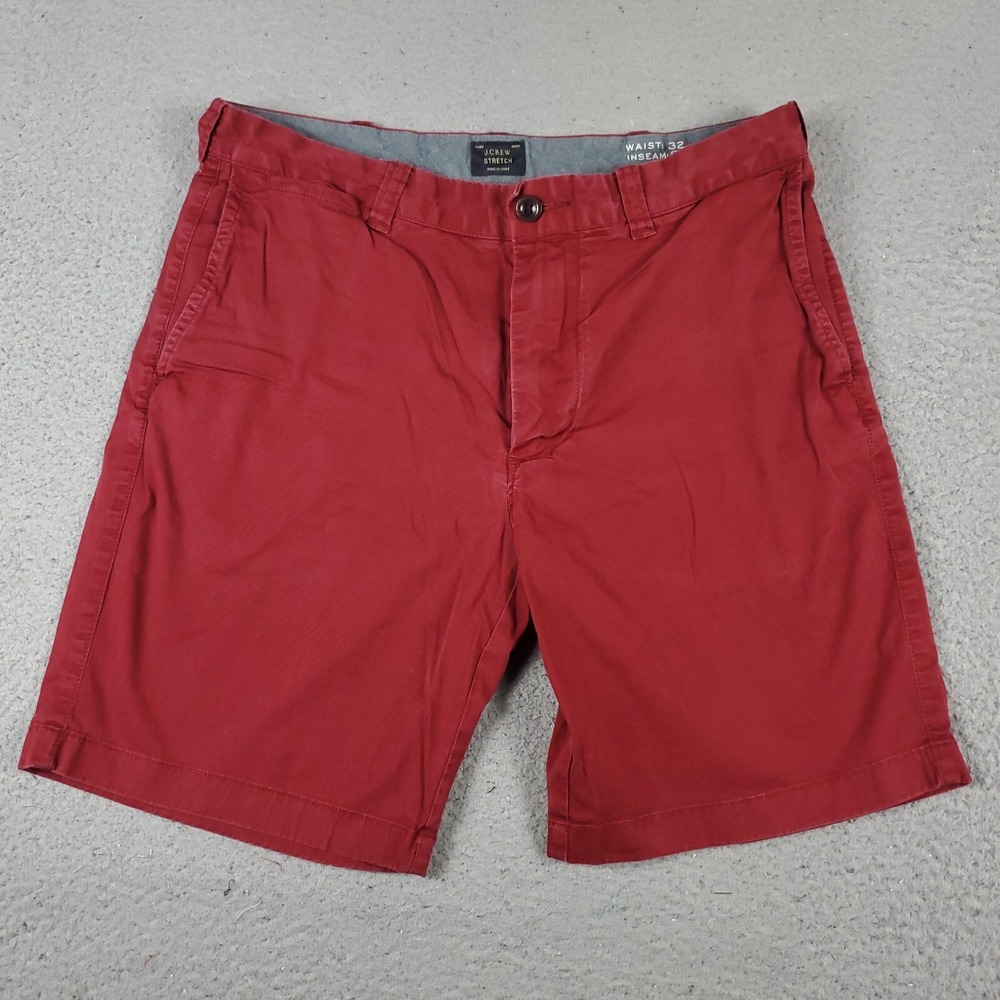 J.Crew Mens 32 Red Chino Shorts Flat Front Stretch Casual Slash Pockets 9 Inseam